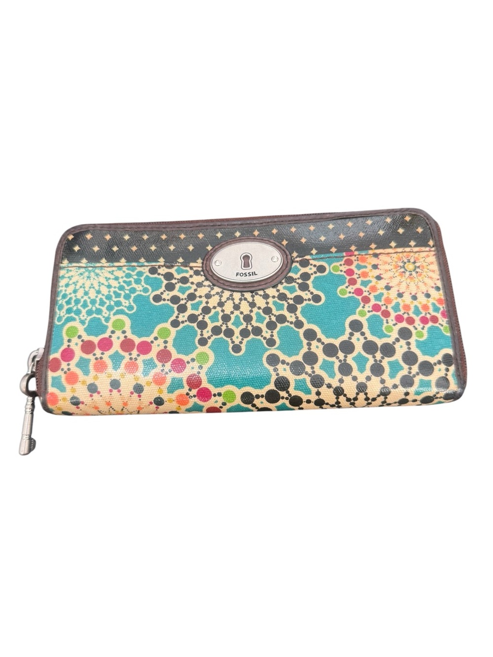 Fossil Teal Multicolor Patterned Zip Wallet